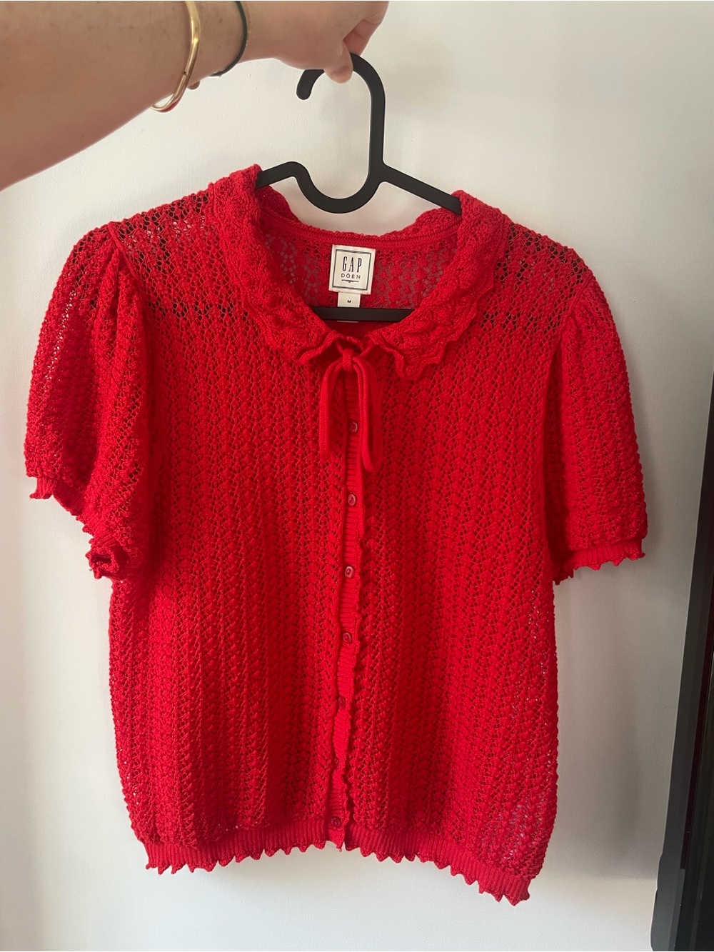 Gap x DÔEN Red Open-Knit Short-Sleeve Linen Blend Cardigan - Picture 5 of 7